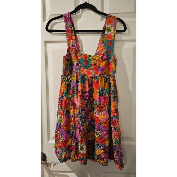 Natural‎ Life Tricia Mini Dress XS Rainbow Calico Floral Smocked Back Boho - Picture 2 of 5